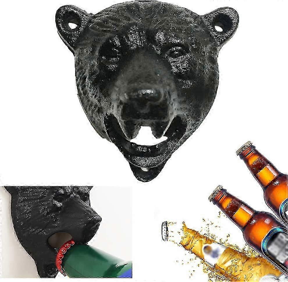 Bear Head Wall Mounted Bottle Opener, Retro Cast Iron Cap Opener