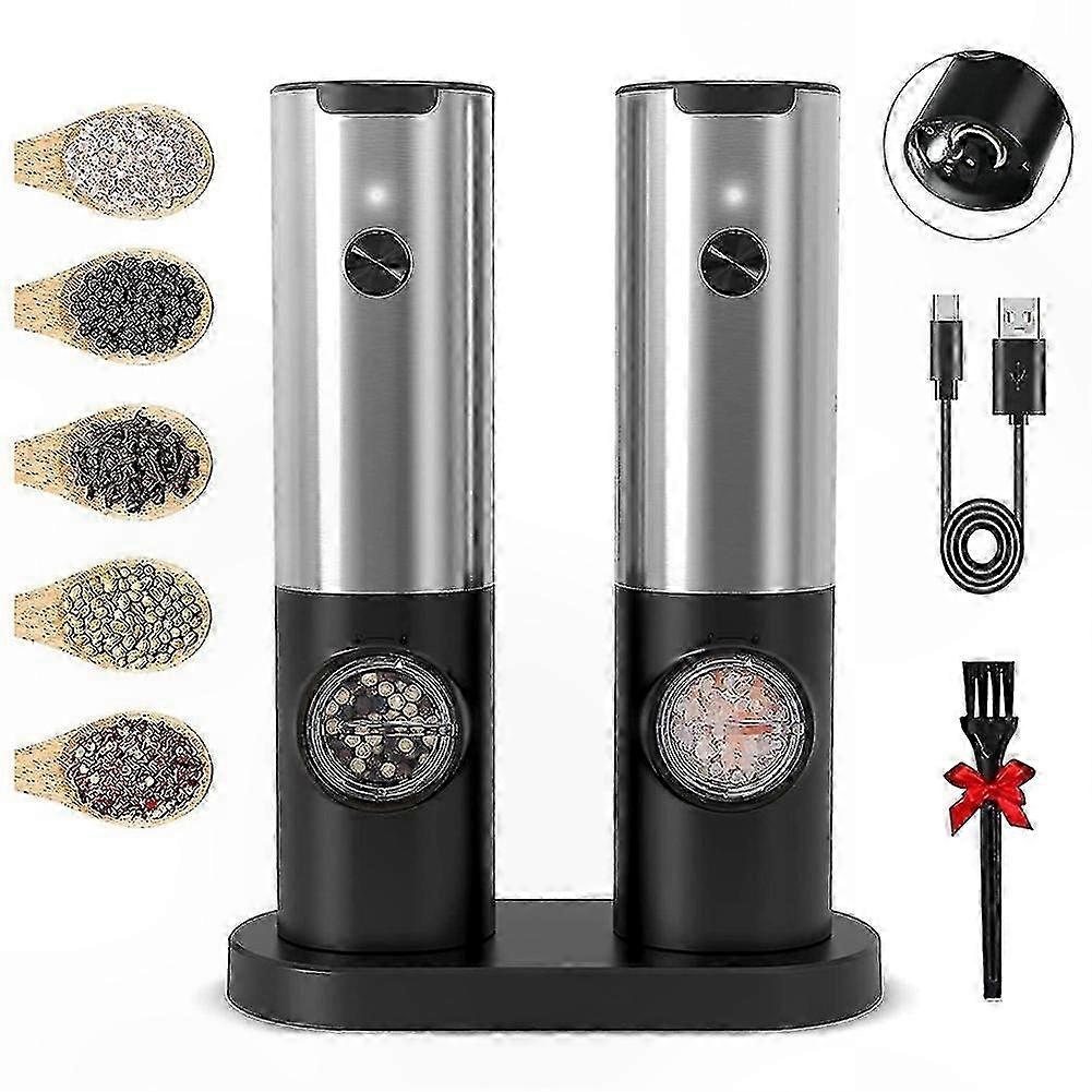 Adjustable Coarseness USB Rechargeable Salt and Pepper Grinder Set with Charging Base