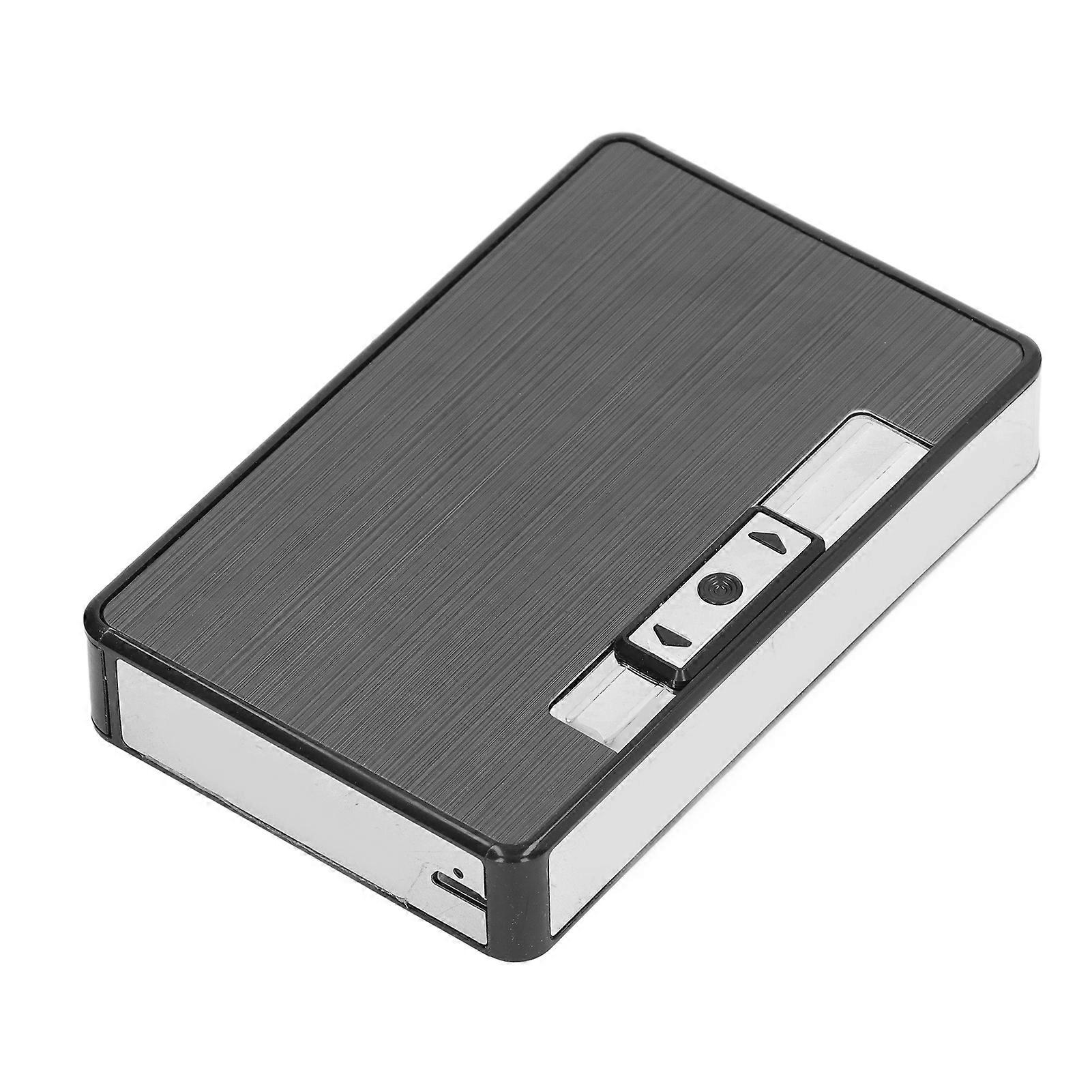 Cigarette Case Medium USB Charging Drawing Process Metal Material Polished Design Electronic Cigarette Case with Lighter Black 