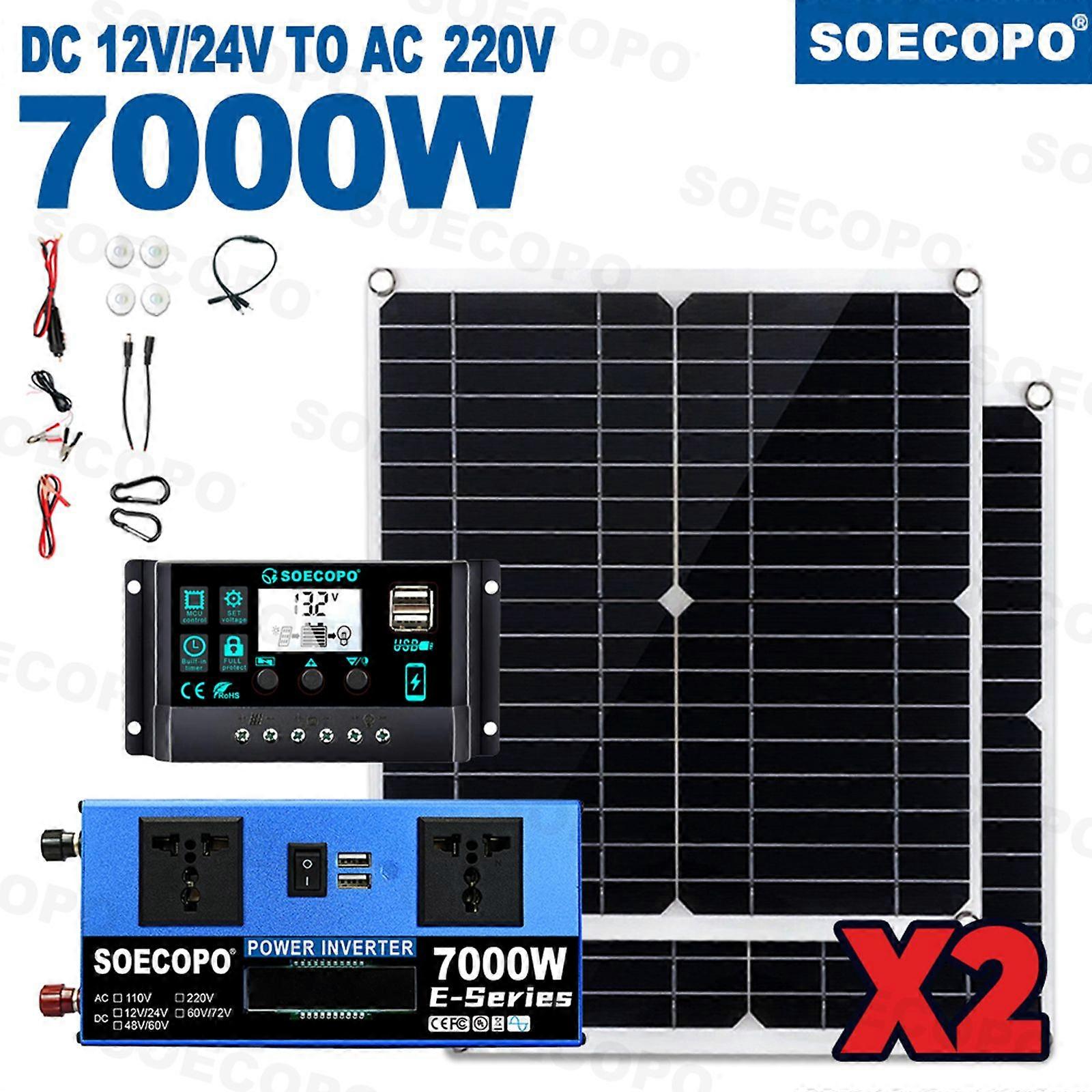 7000W Solar Generator Kit | Inverter, 2 Solar Panels + Controller | 12V/24V Input to 110V/220V Output