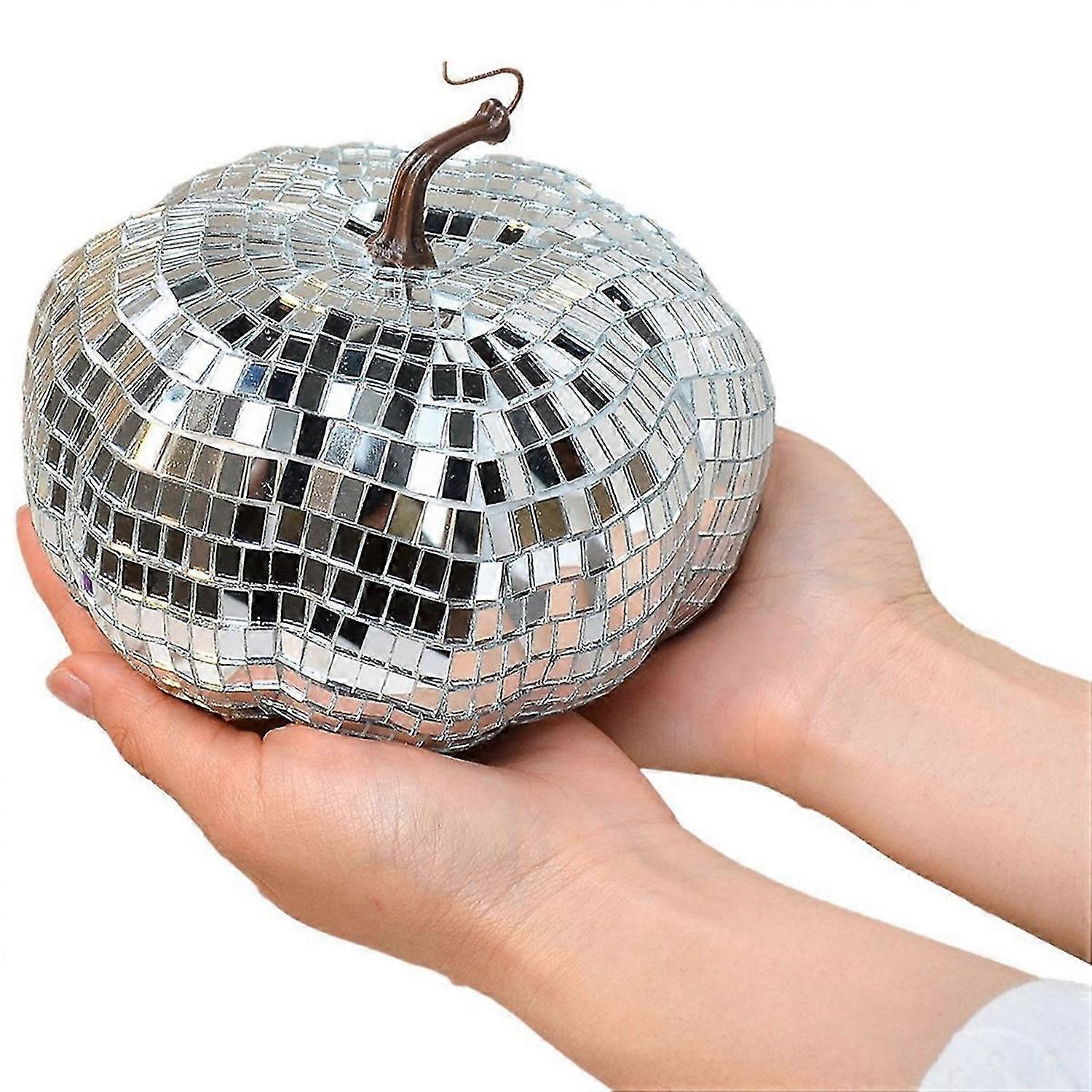 Silver Mirror Disco Ball, Pumpkin Shape Disco Ball,15cm