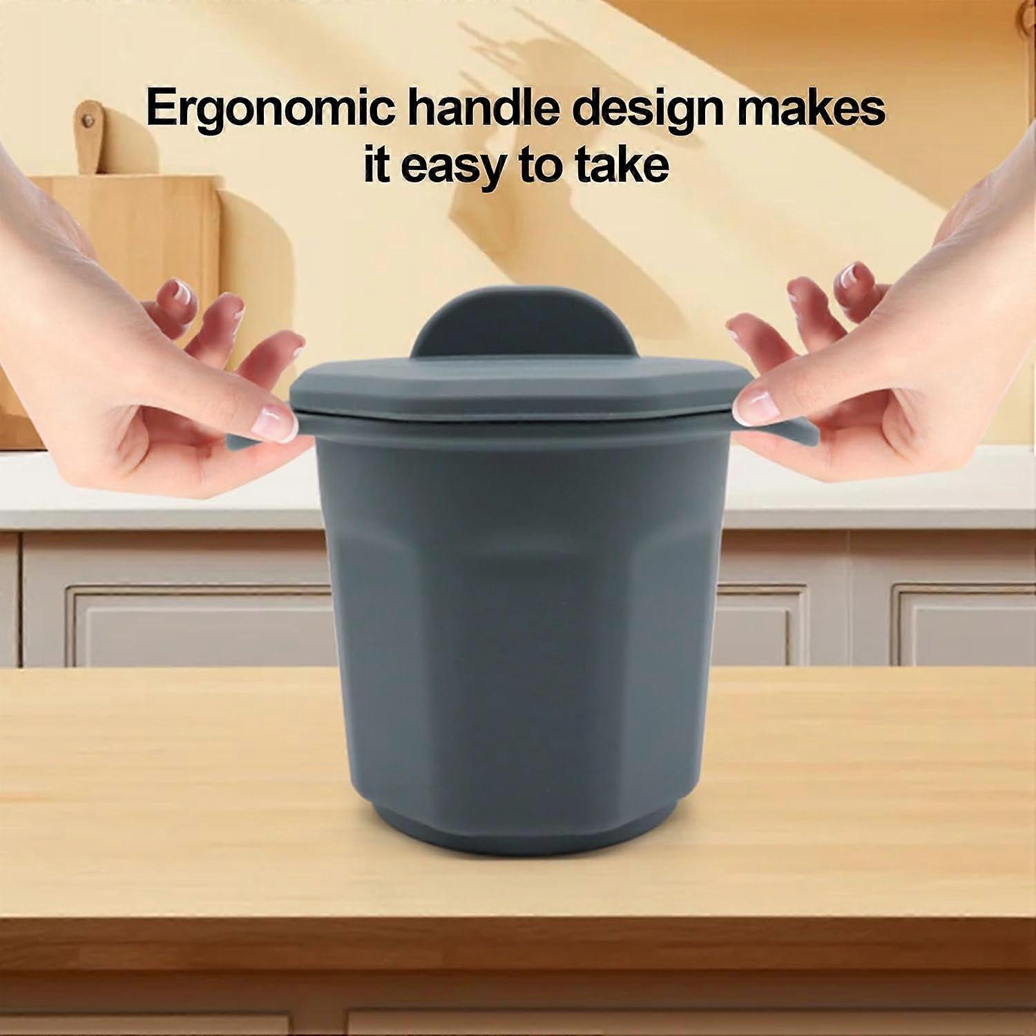 Grease Container For Kitchen With Strainer, Portable Grease Tray With Silicone Handle And Lid, Grey