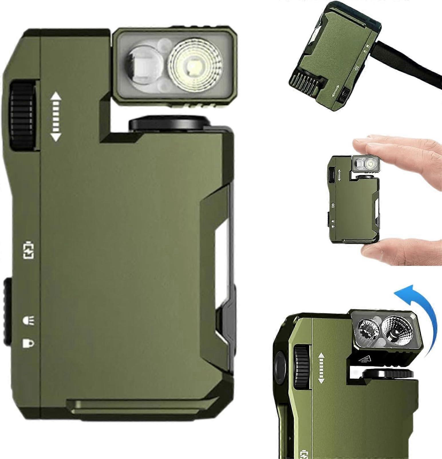 Rechargeable EDC Flashlight Magnetic Mini 3 Modes, 400 Lumens, 180Degree Rotation, Dual Light, IP68 Waterproof, Green