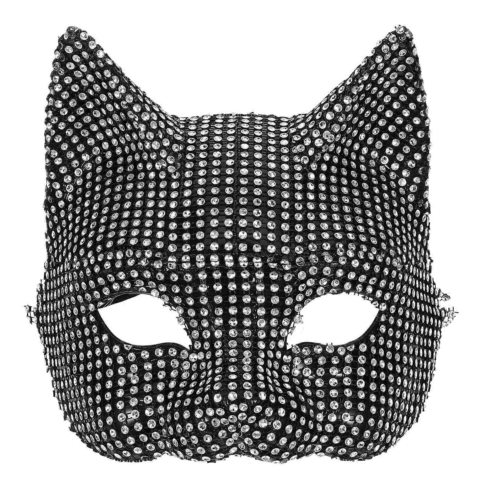 Plastic Rhinestone Cat Mask Masquerade Mask for Festival 3Pcs Set