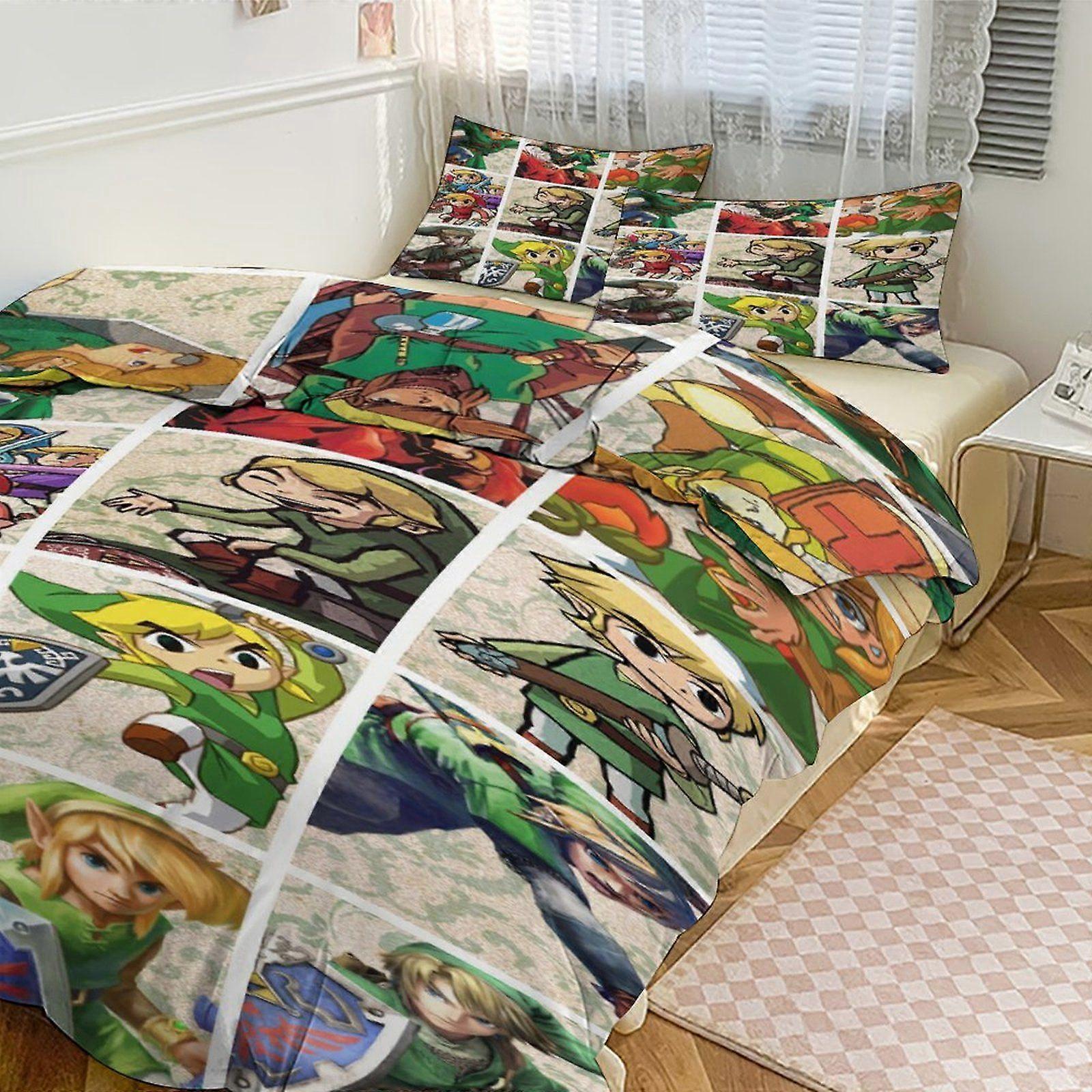 g916 The Legend of Zelda Print Bedding Set Pattern Duvet Cove Set 3 Pieces 1 Quilt Cover And 2 Pillowcases for Women Men Teens 86x70"" tq916