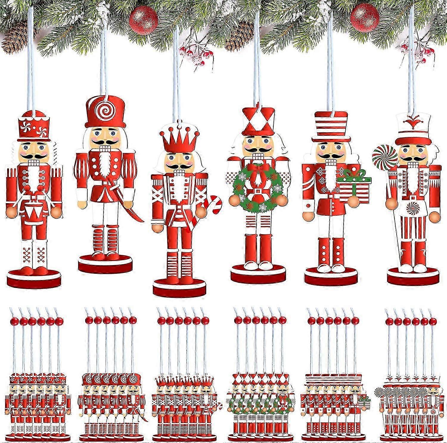 36 Pieces Christmas Nutcrackers Decorations Nutcracker Ornaments Wooden Hanging Christmas Decorations Nutcracker Figures(Candy Style)