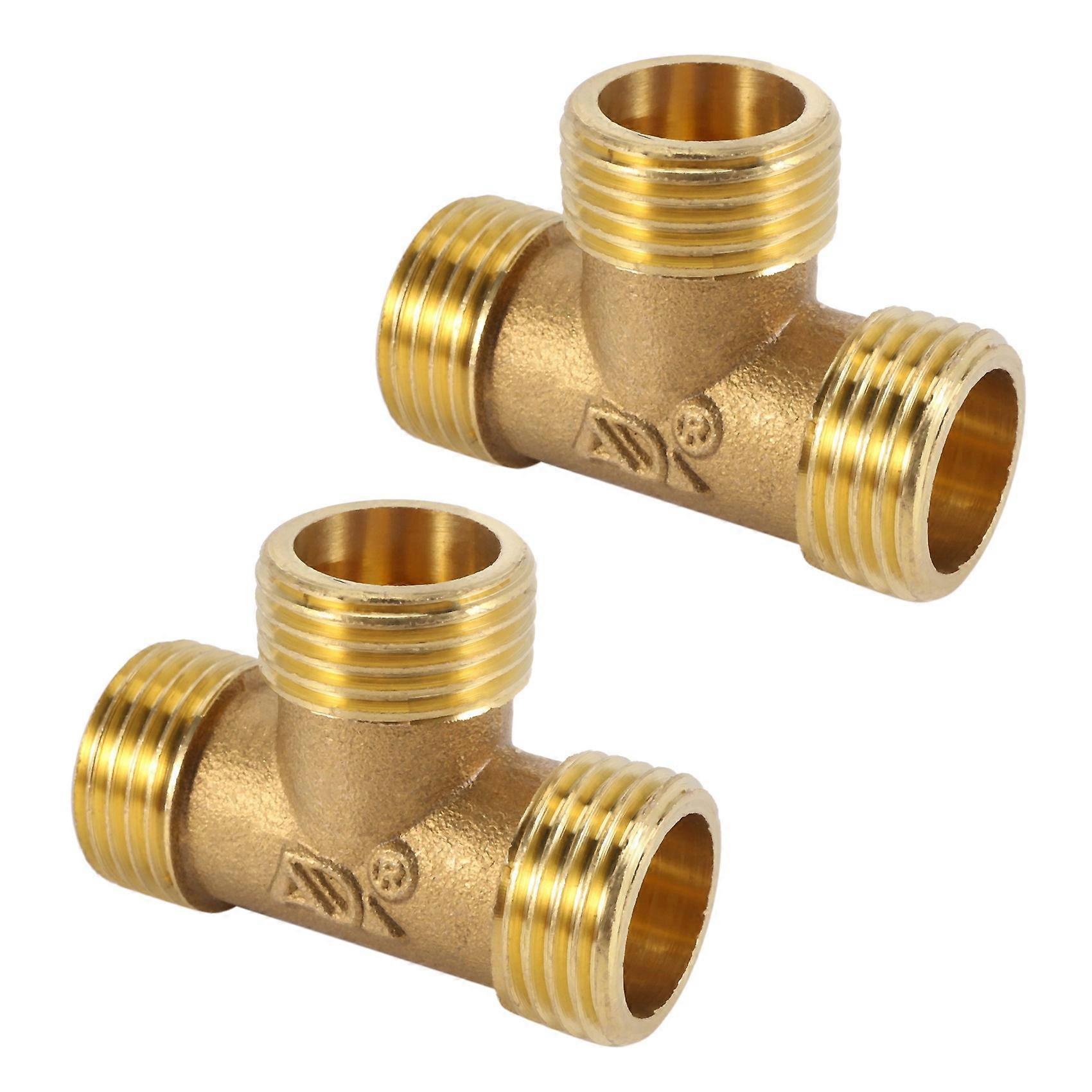 2X Brass T Shape Water Fuel Pipe Equal Male Tee Adapter Connector 1/2 Inch Thread