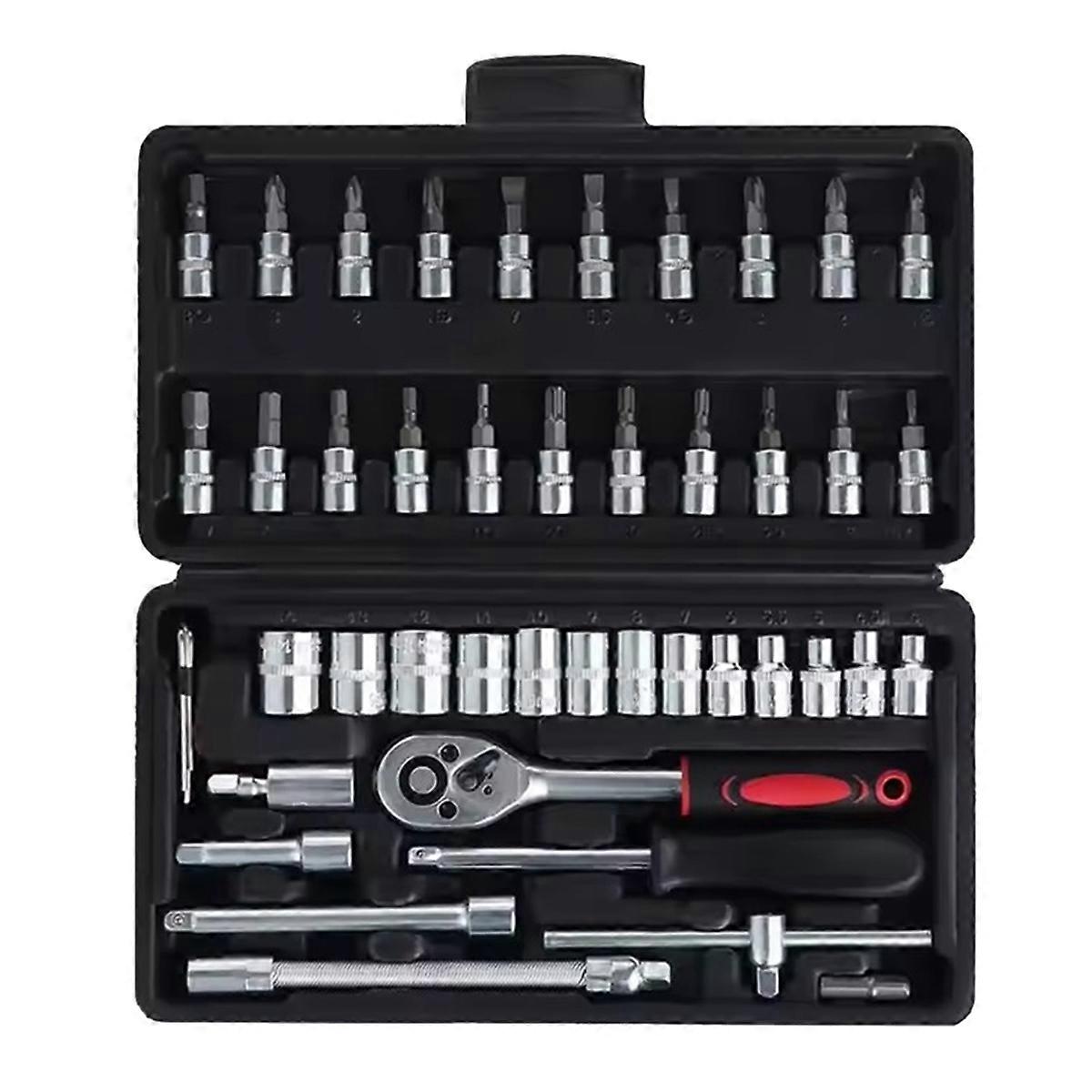 46pcs 1/4 Inch Drive Socket Set for Motor Ratchet Wrench Set Motorcycle Tool Kit,Bit Socket Wrench Set Tool Set Black