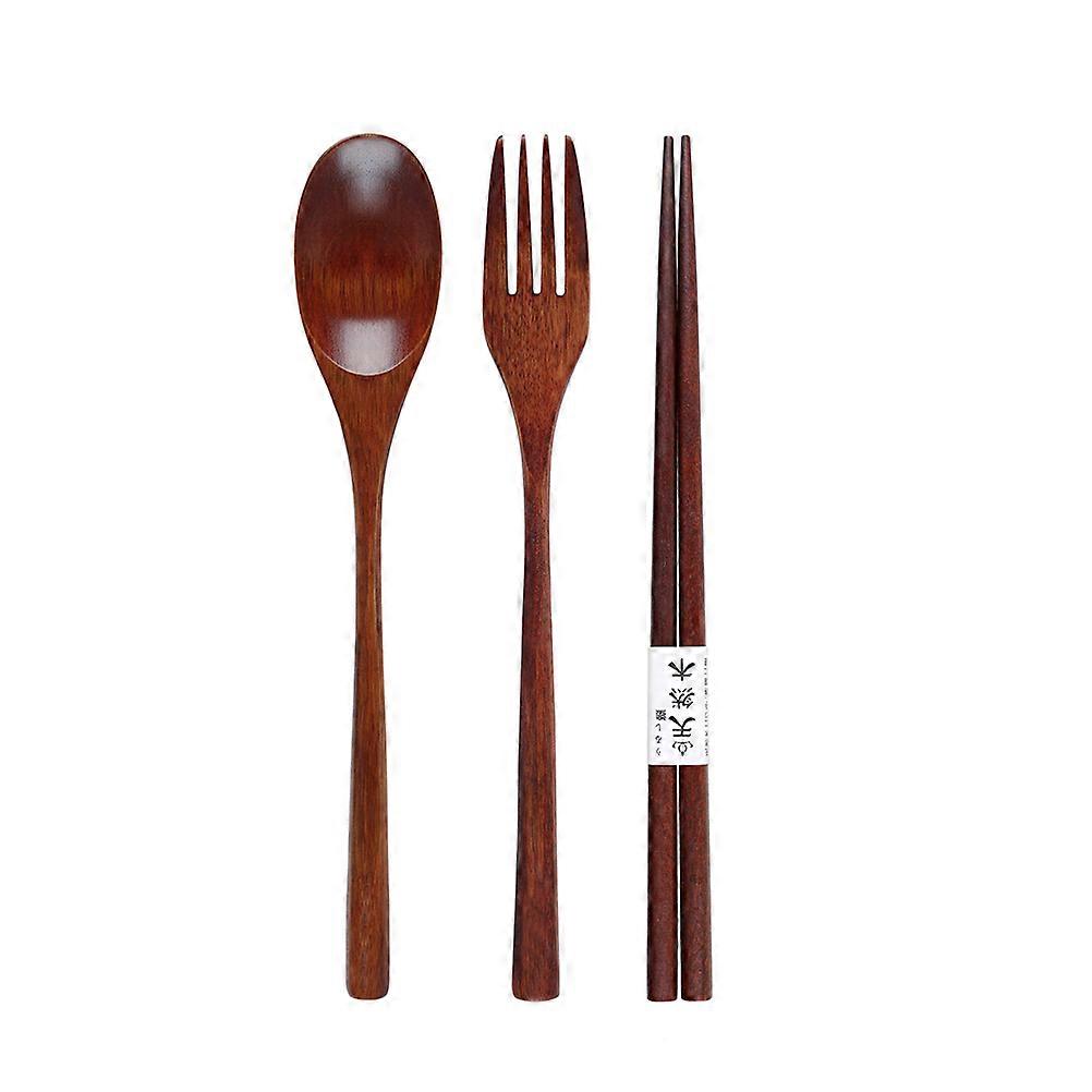 Tableware Wooden Fork Spoon Set for Eating Use 3 Piece Portable Travel Set