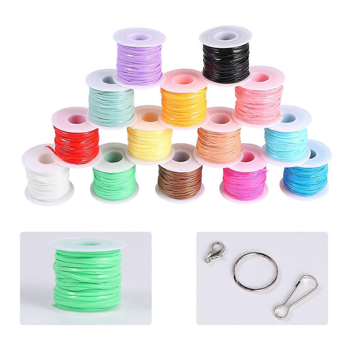 PVC String Flat Braided Rope for DIY Accessories 1Set with Multi-Color Round Button Gourd Buckles