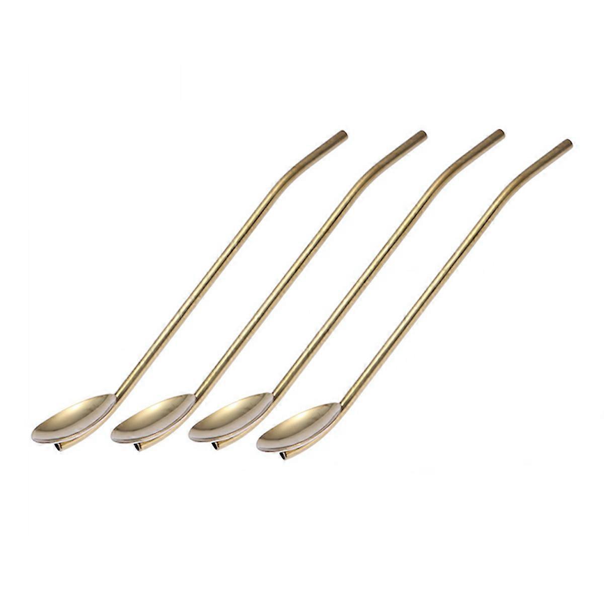 Multifunctional Stir Spoon for Drinking 4Pcs Stainless Steel Straws Spoon