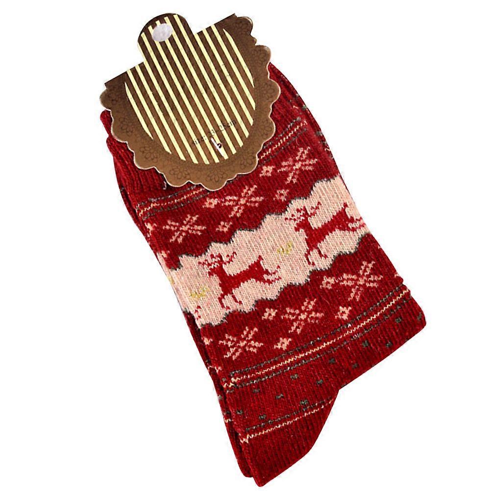 Christmas Socks for Women Wool Socks Warm Winter Use Deer Pattern Red