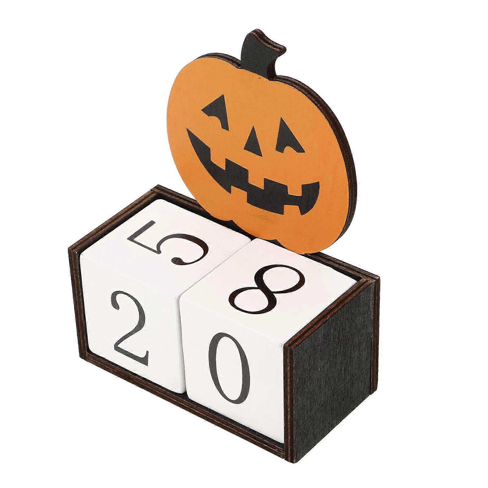 Rustic Style 4Pcs Wooden Calendar Halloween Decoration Desk Calendar Suitable For Home And Classroom Date Display