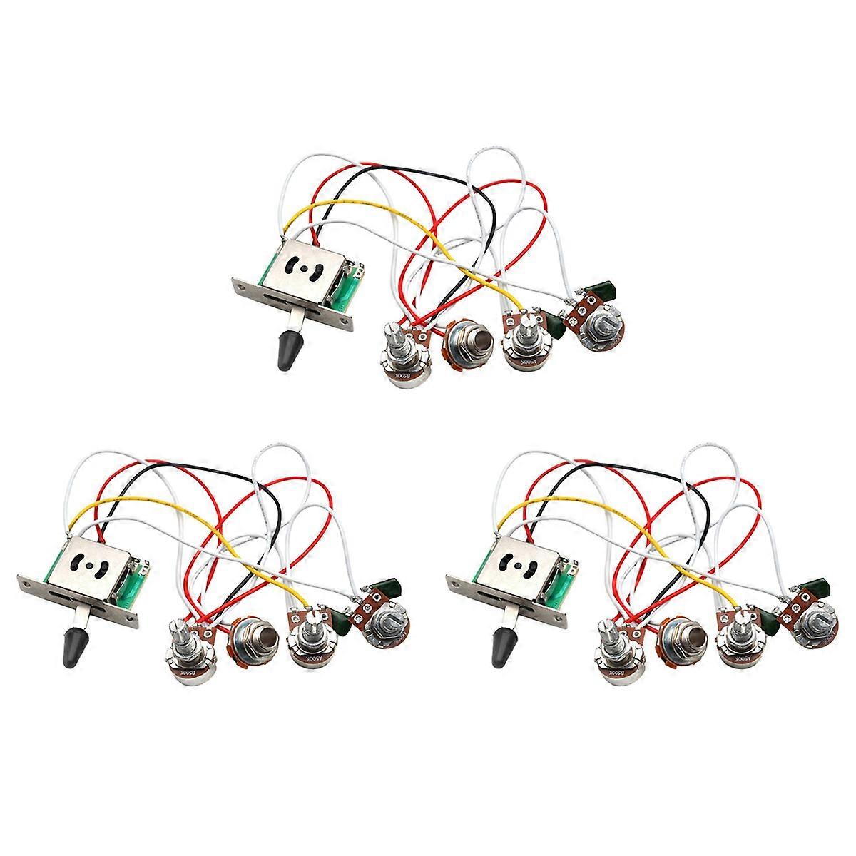 3X Guitar Wiring Harness Prewired 3X 500K Pots 1 Volume 2 Tone Control Knobs 5 Way Switch,Electric G