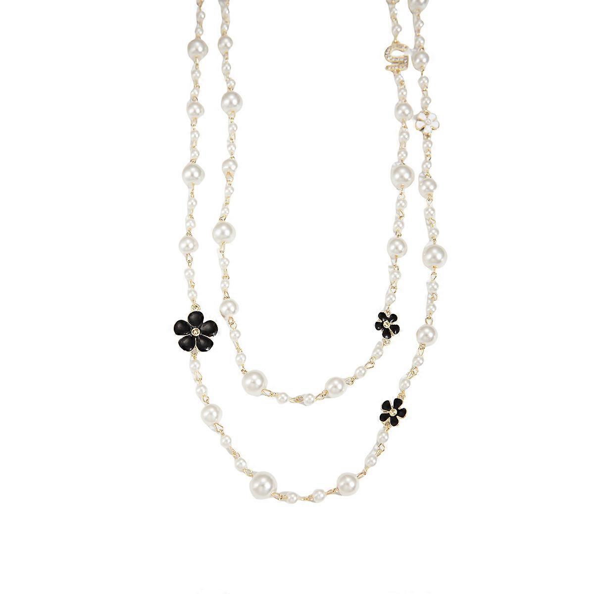 Necklace, Women's Flower Diamond-Encrusted Multi-Layer Stackable Pearl Chain Elegant Stylish Versatile High-End Accessory