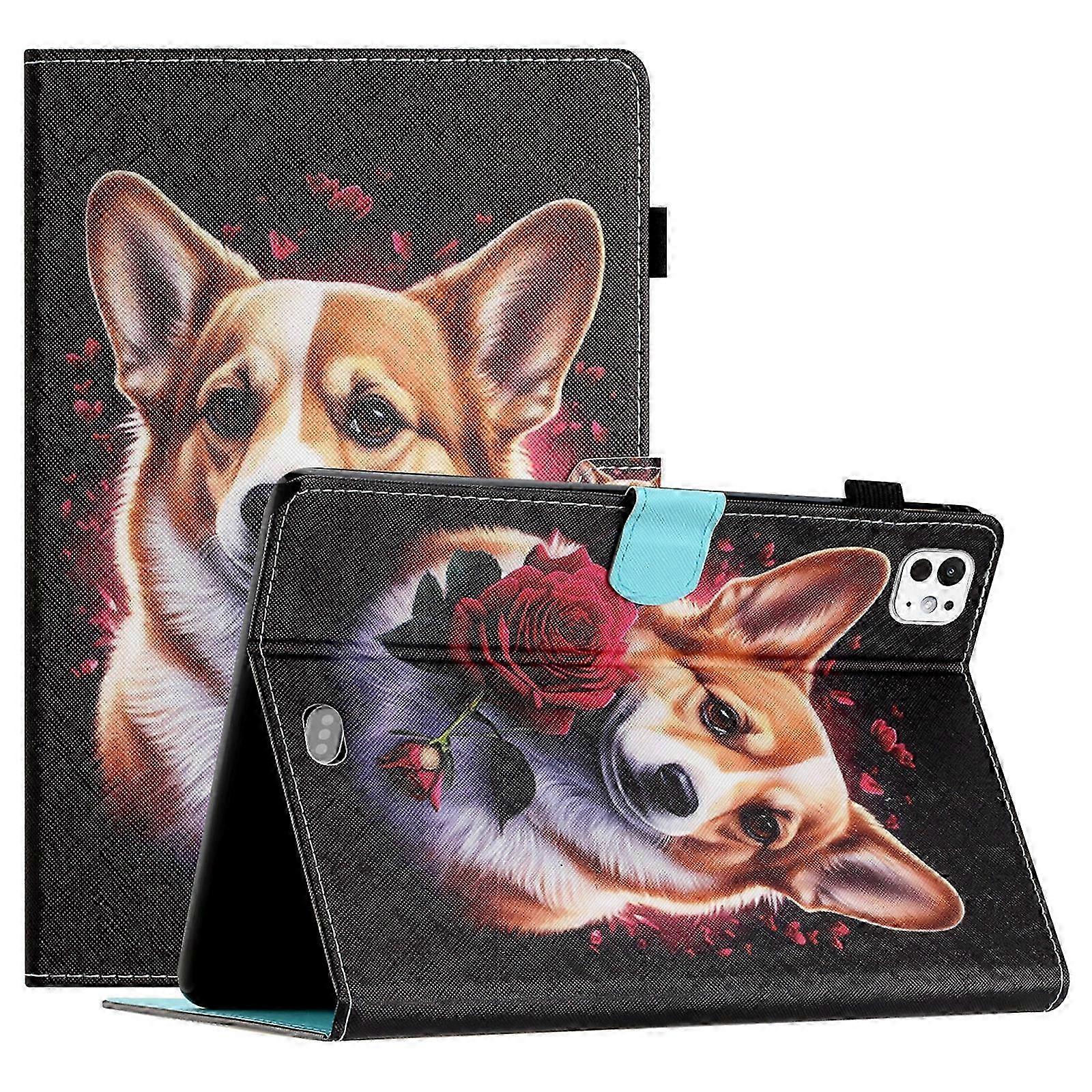 For iPad Pro 11 (2024) Case Pattern Portable Protective Folio Leather Tablet Cover Card Holder Corgi