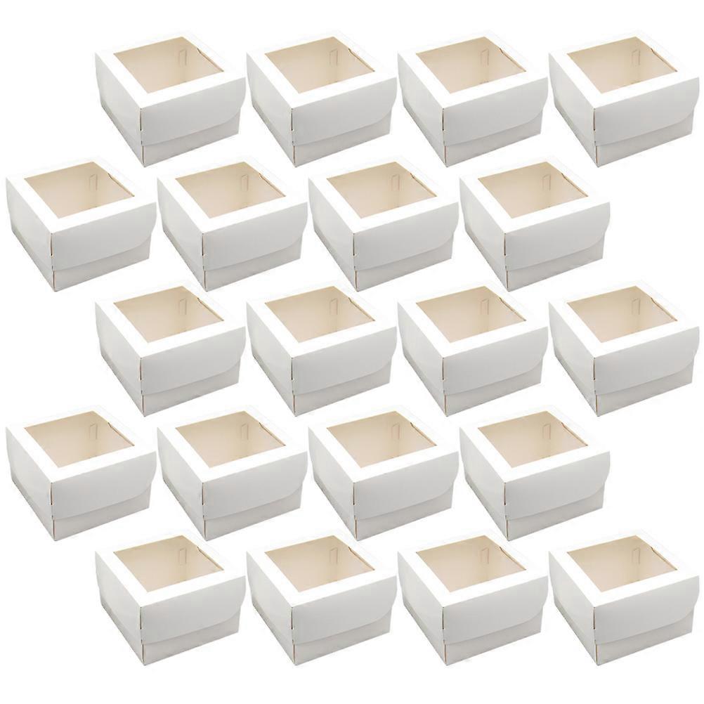 Compact Cake Boxes Party Cupcake Packaging Storage Square With Window 15.5x15.5x10cm Paperboard 20Pack