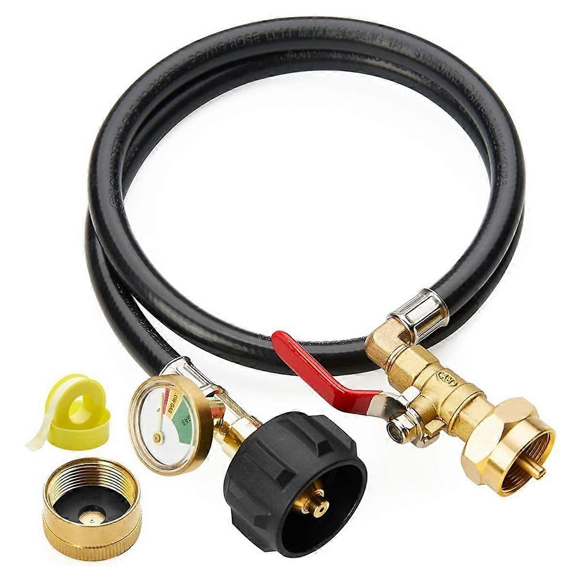 3FT Propane Refill Adapter Hose with Gauge and on/Off Control Valve, Extended Propane Refill Hose, Filled with 1 Lb