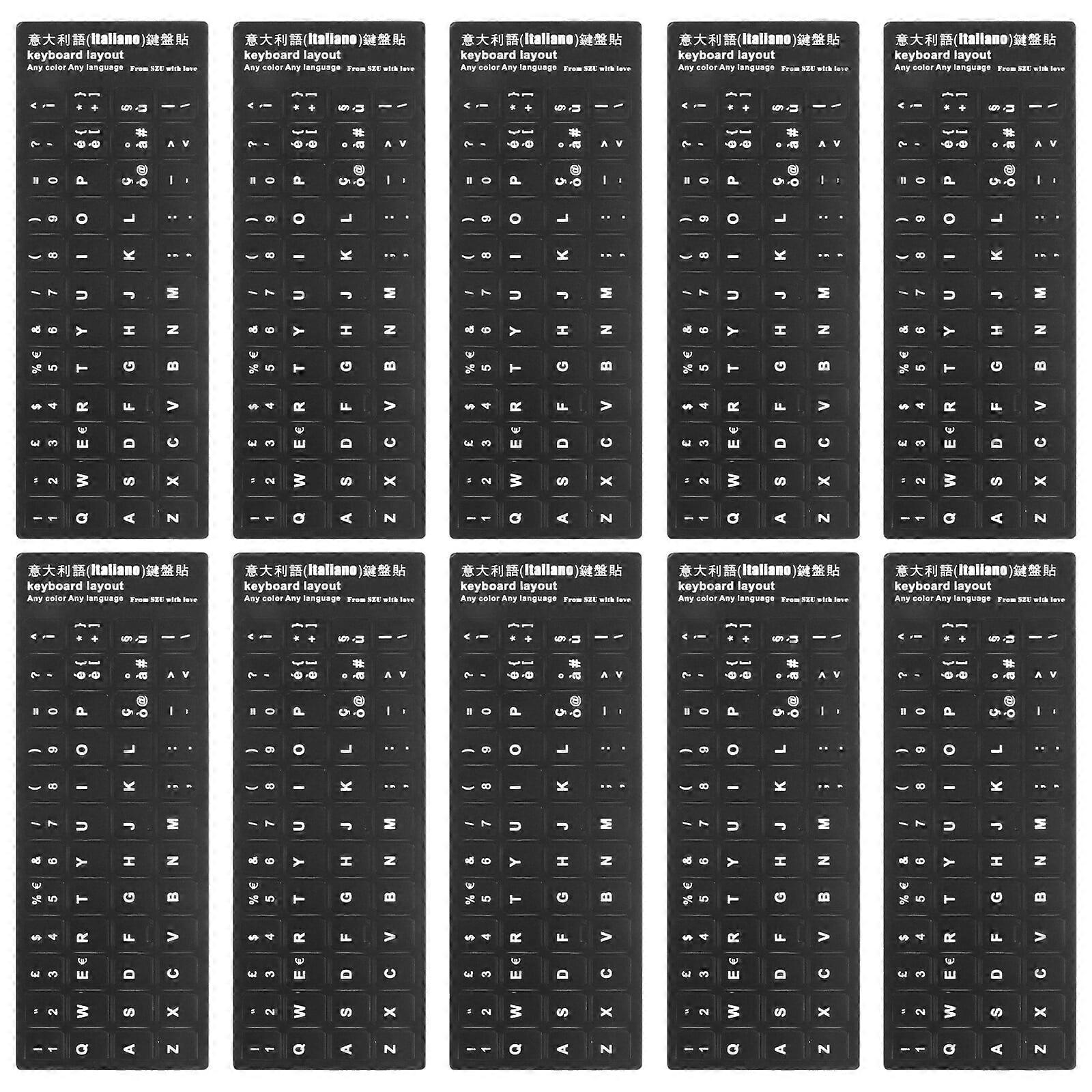 PeggyDoll 10pcs Keyboard Stickers Black Background with White Lettering Keyboard Skin