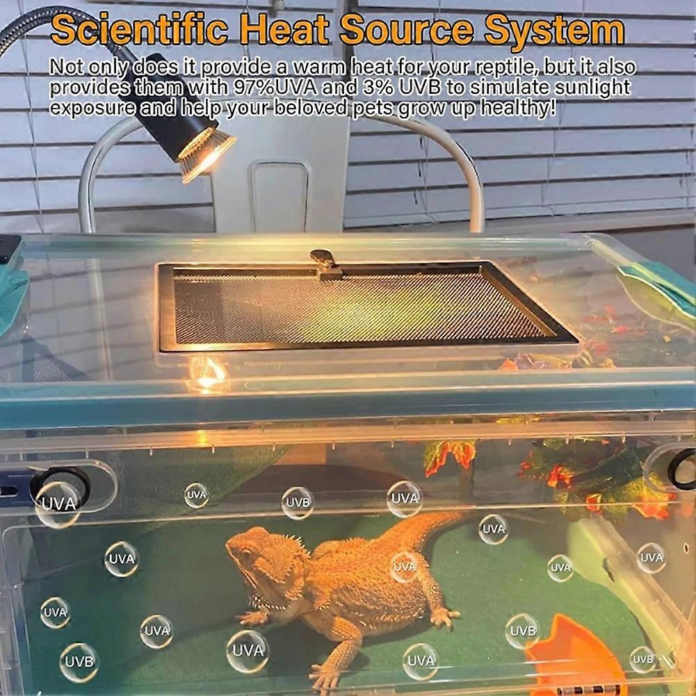 Dimmable Reptile Heat Lamp UVB Light Rotatable Basking Spot Light Imitate Sunlight for Reptile Lizards Terrarium US Plug