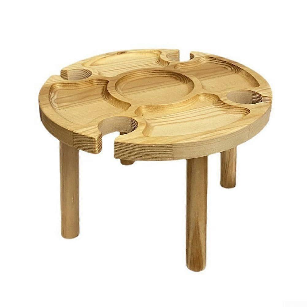 Portable Wooden Picnic Table With Built In Wine Glass Holder For Outdoor Dining, Stable On Grass And Sand, 30x16cm