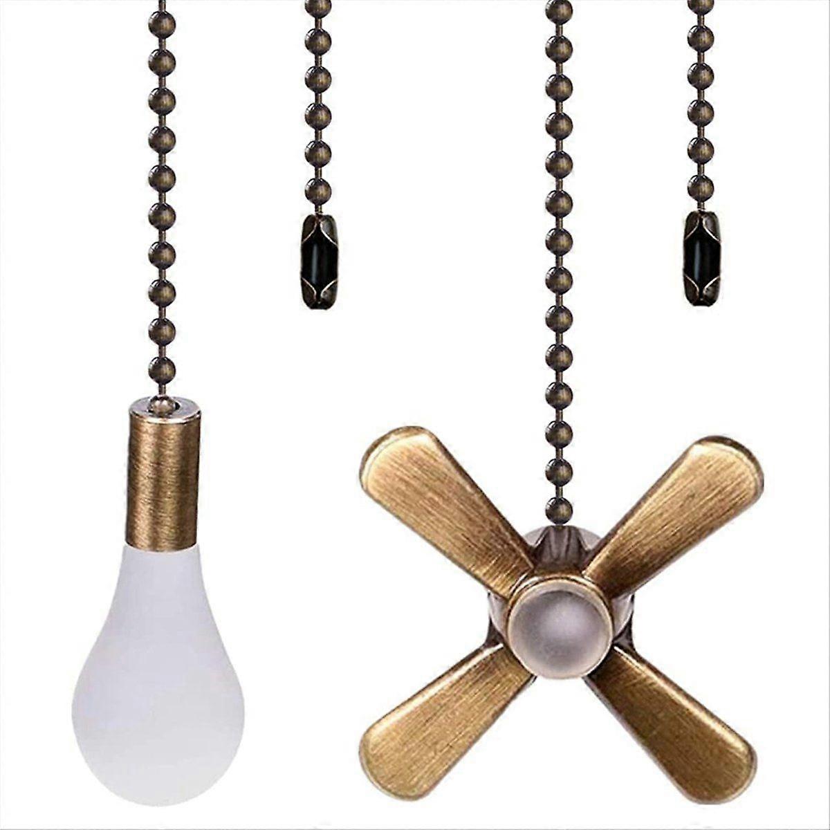 Ceiling Fan Pull Chains Set - 13.6 Inches, Copper, Fan & Light Bulb Design, 2 Pcs Copper