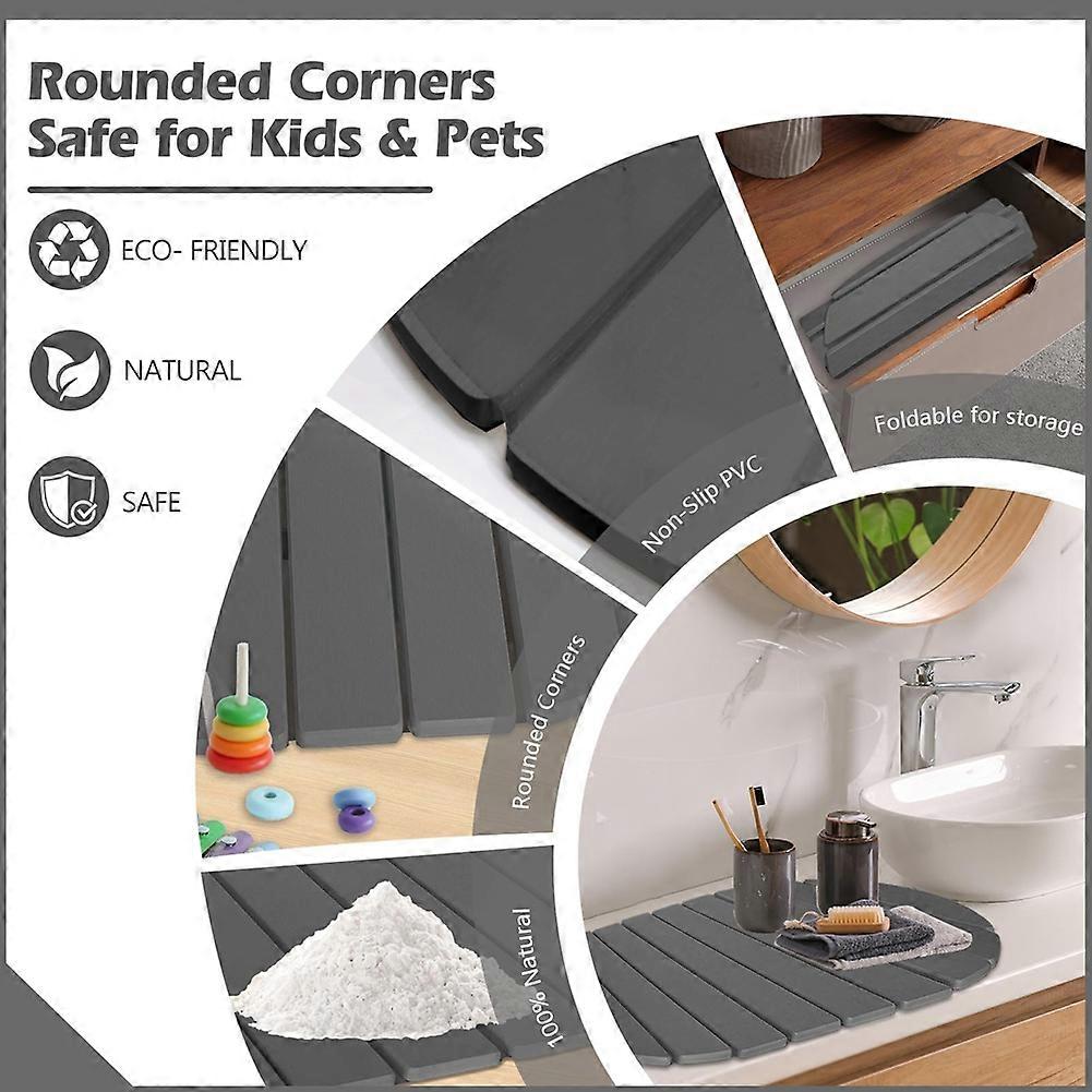Stone Drying Mats, Large Rounded Corner Diatomaceous Earth for Kitchen Countertops,Match Any Countertop (Gray, Large)