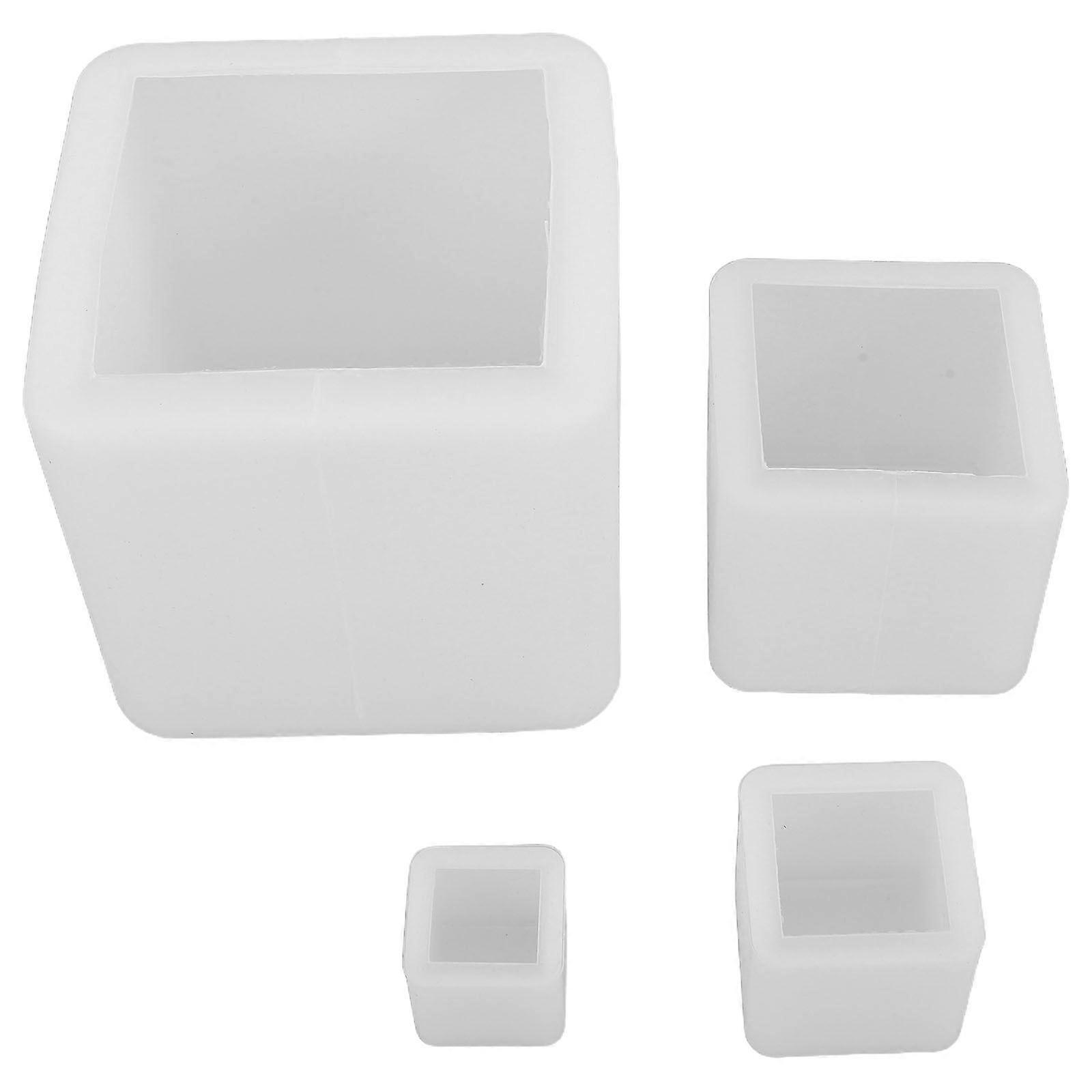 4pcs Square Resin Molds - Cube Silicone Casting Molds for DIY Art Resin Candle Soap Making Home Decor and Event Ornaments White