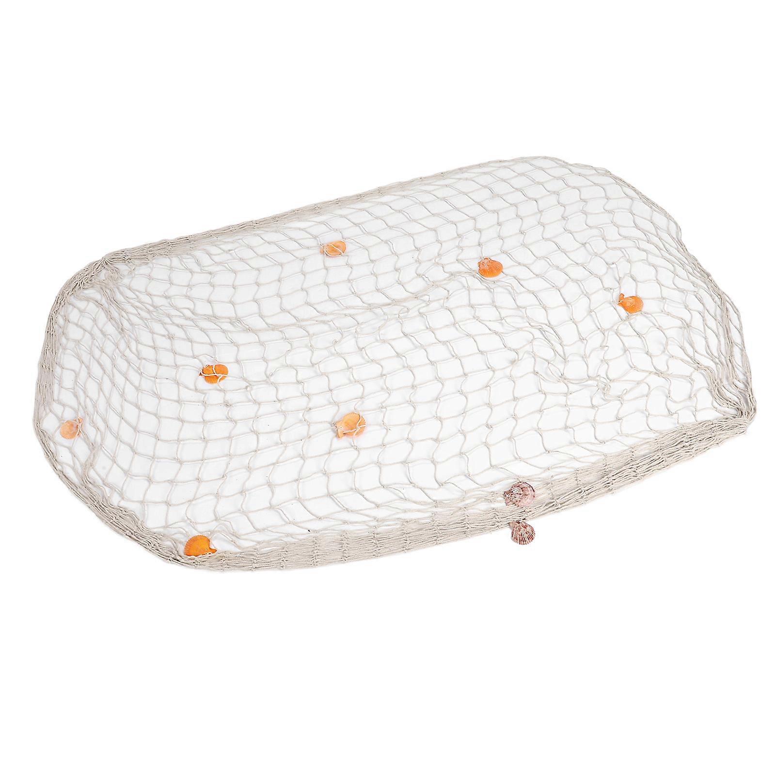 Decorative Fishing Net Cotton Wall Hanging Fishing Net Decor with Shells for Photo Display Frame Birthday Beach Sea Party Photographing Beige 