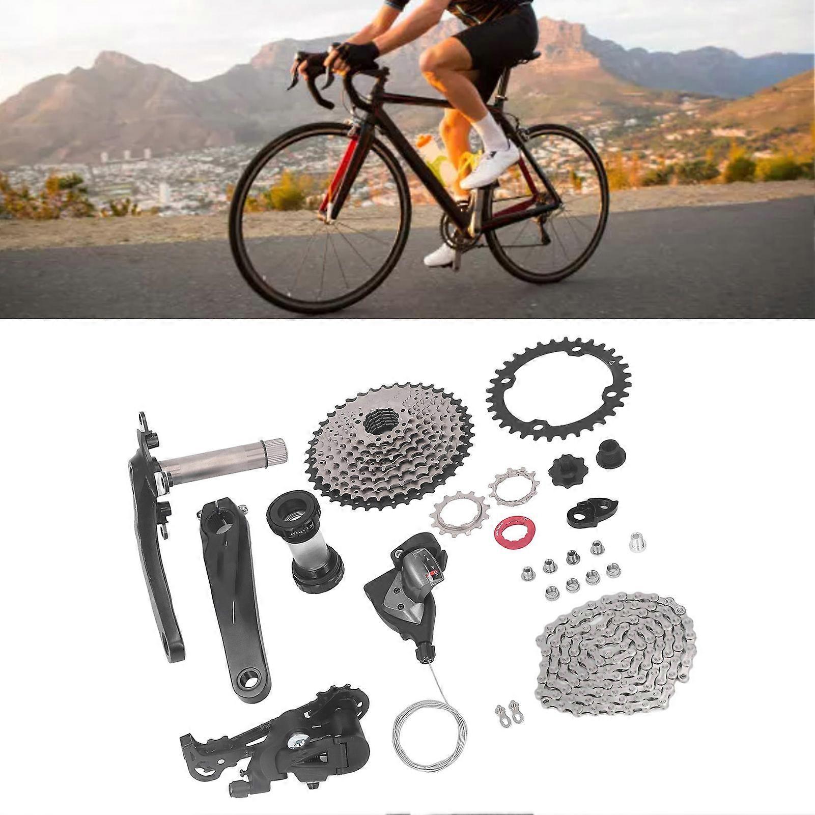 10 Speed Groupset 11 to 40T Flywheel Bottom Bracket Front Rear Derailleur Chain Anti Rust Bike Gear Shift Kit Bike Accessories 36T Chainring 