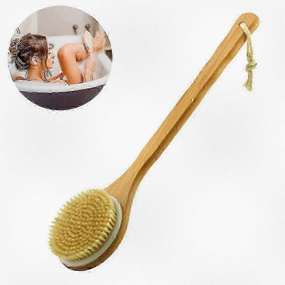 Body Brush with Natural Bristles and Long Bamboo Handle for Bathing and Showering