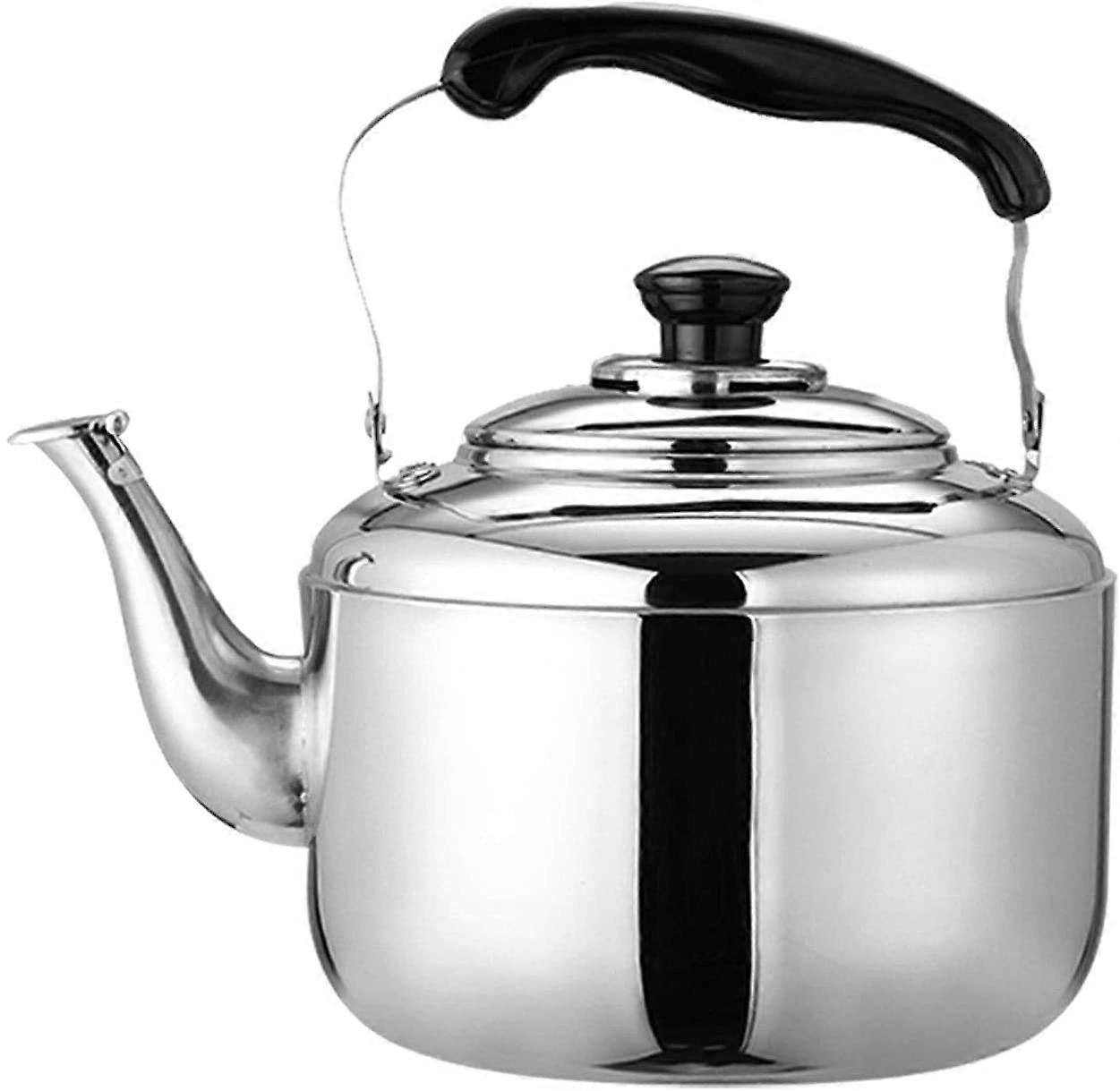 Whistling Kettle for Gas Hob Stainless Steel 4L Polished Silver Built In Filter Gas Stove Compatible Fast Boiling