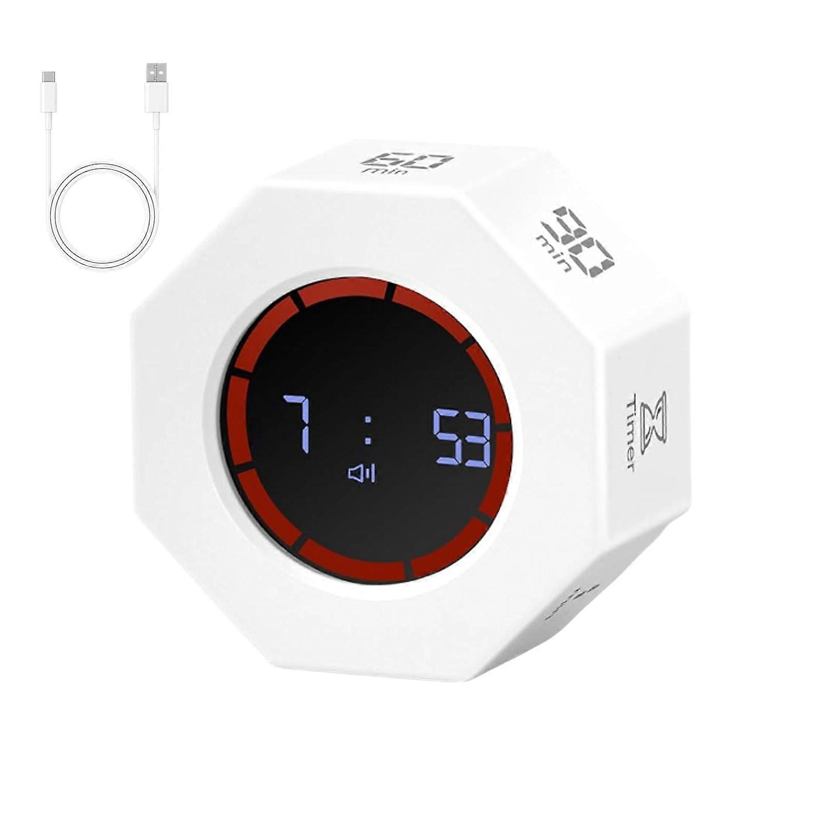 Rechargeable Visual Timer Flipping Activations Timer Small Kitchen Timers Plastic Texture Suitable for Cooking Work and Study  White