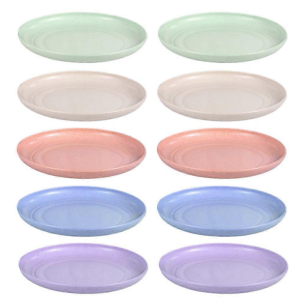 10Pcs Wheat Straw Plates Practical Dishes Table Trash Plates (Assorted Color)