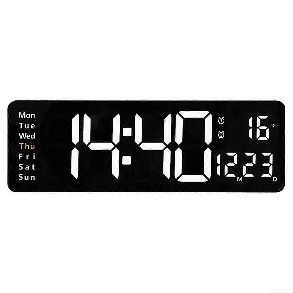 Digital Clock Day And Date Display, 16Inch LED Wall Clock With Alarm Function, Remote Control, White For Home Office