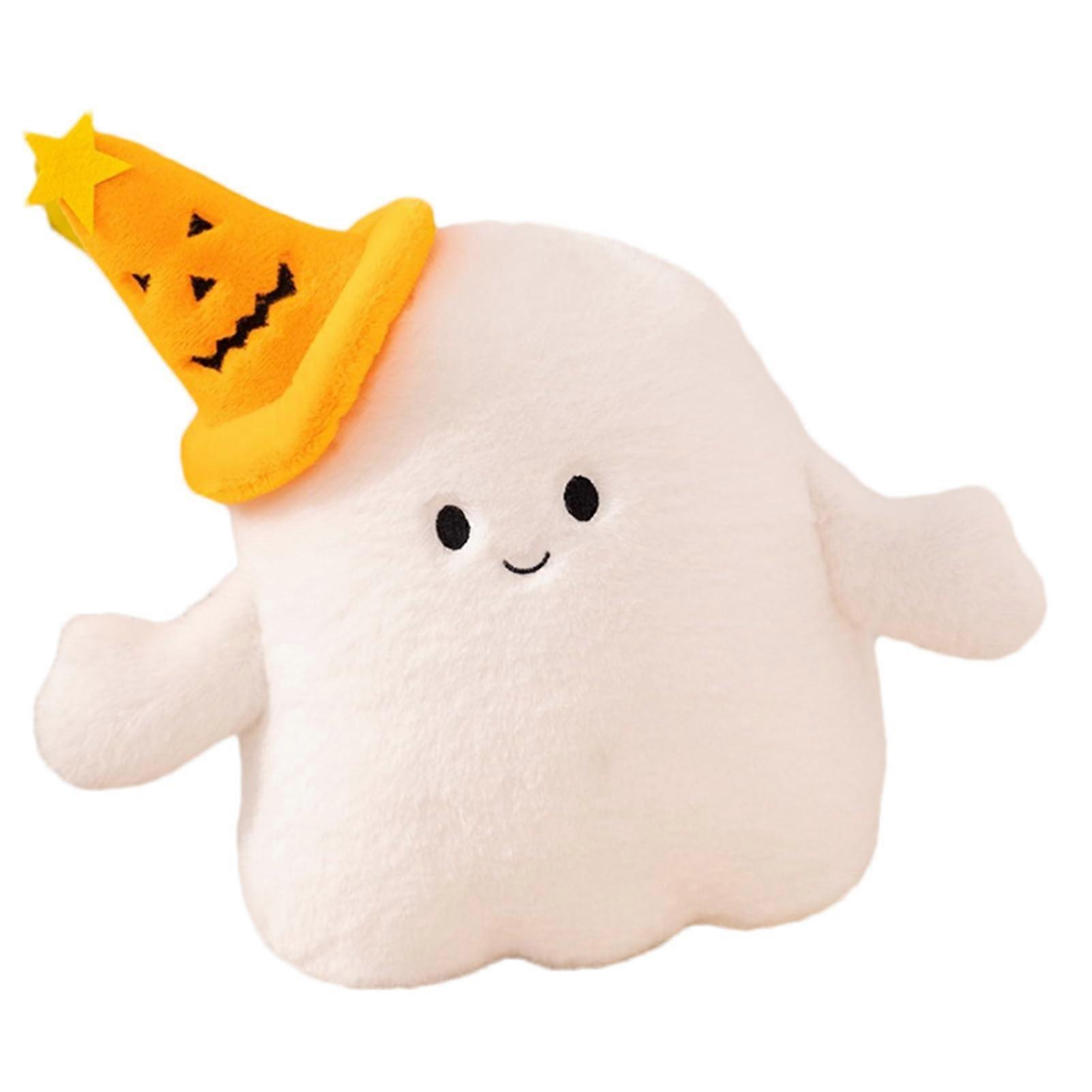 Ghost Plush Pillow Soft Plush Fabric Halloween Ghost Pillow With Pumpkin Hat And Evil Horn For Bedroom Dorm Decor