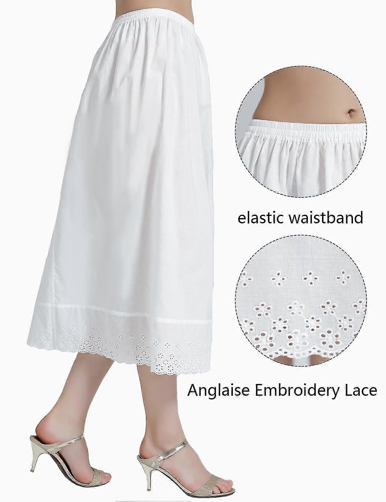 100%コットン レディース ハーフスリップ アンダースカート ヴィンテージ スカート エクステンダー レース刺繍入り