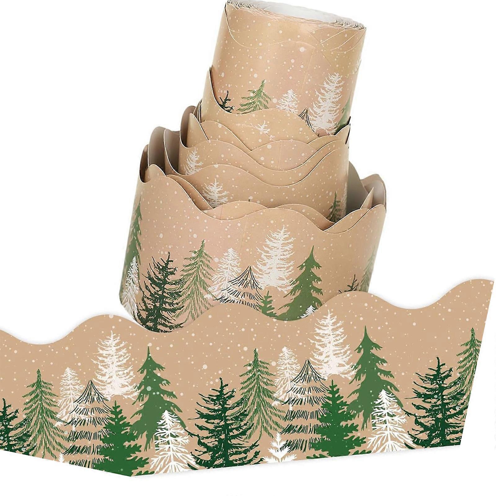 Reusable Paper Christmas Bulletin Border Watercolor Forest Sticker for DIY Craft Projects Multicolor