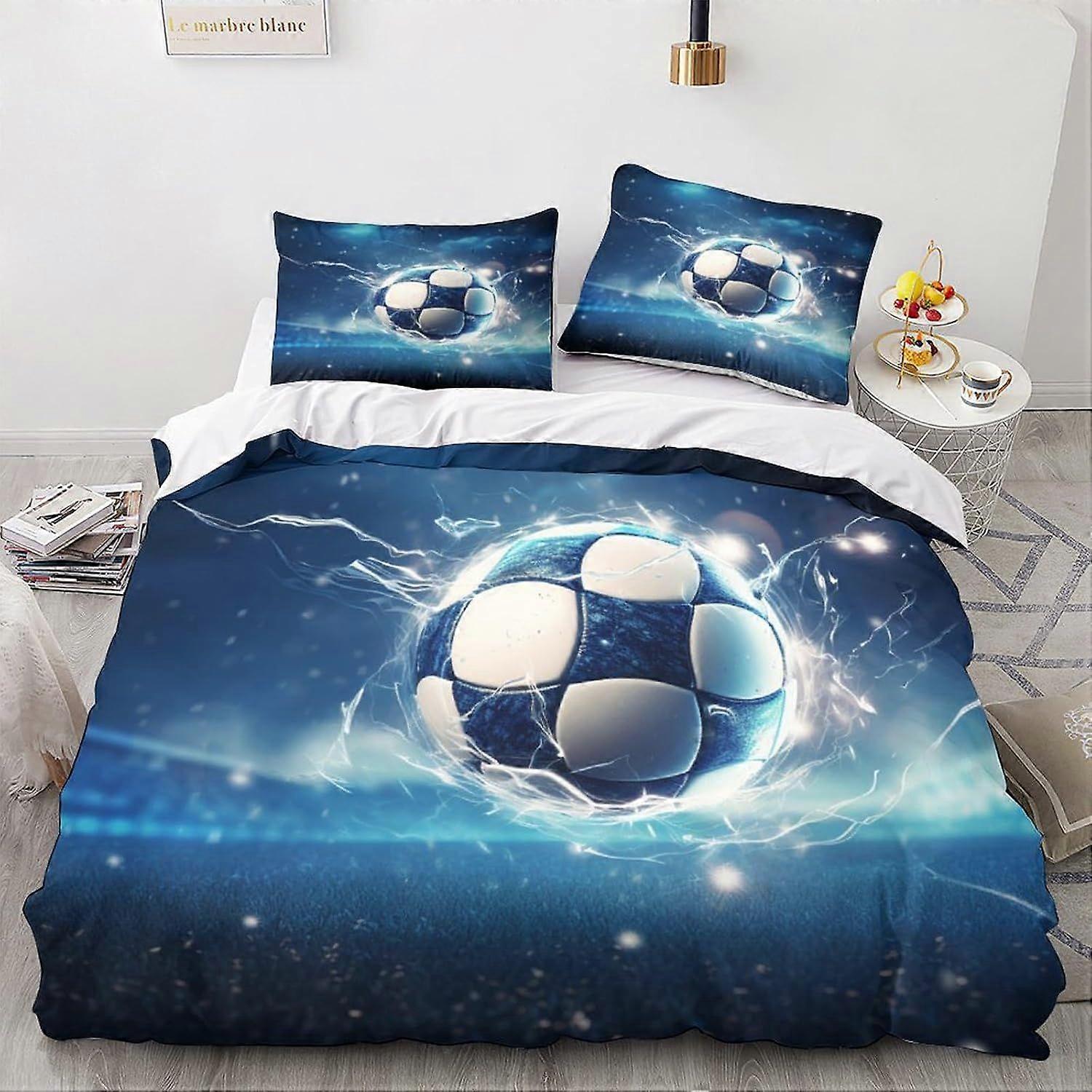 LikeEj كرة القدم الكرة لحاف غطاء الرياضة موضوع المعزي غطاء 3D كرة القدم نمط الفراش مجموعة للأطفال هدية ، غطاء لحاف طراز غرفة فائقة النعومة أغطية السرير