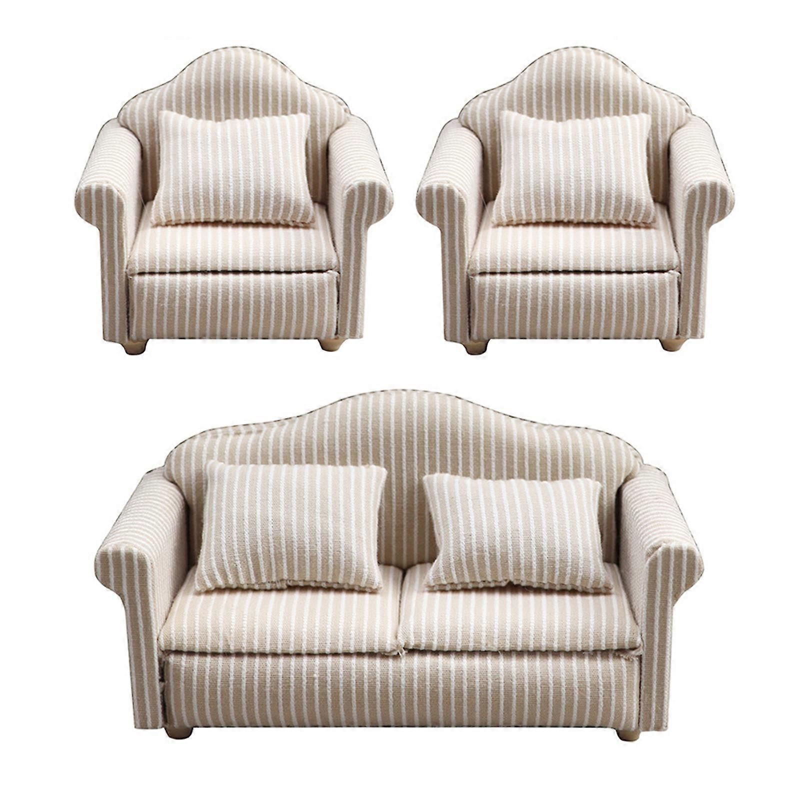 Mini Sofa with Pillow Set for Dollhouses Enthusiasts, 3Pieces, Fit 1 12 Scale Models for Various Displays Multicolor