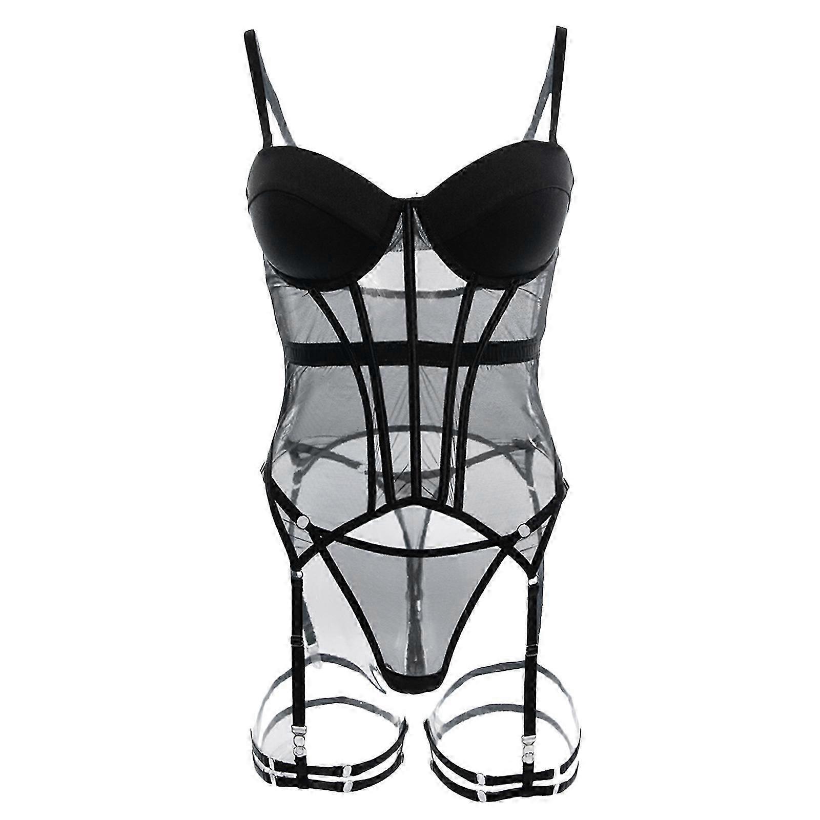 مجموعة ملابس داخلية نسائية مثيرة من شبكة، بدلة جسم بيبي دول مع حزام رباط، بدلة جسم تيدي مثيرة مع سروال داخلي (بدون جوارب) مقاس كبير، أخضر غامق