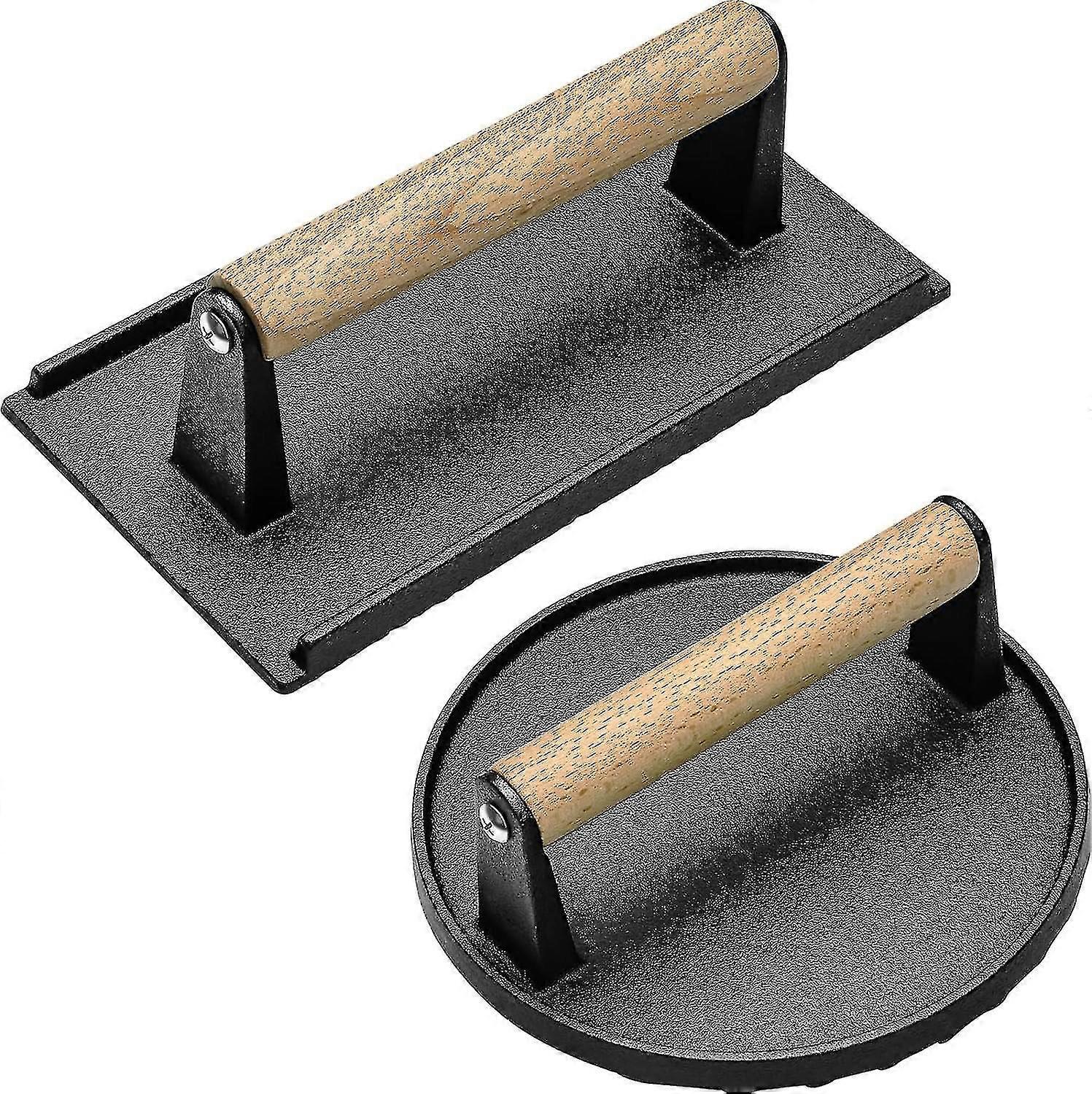 طقم مكبس برجر 2 ، بيكون بريس برجر شاشر لصينية الخبز ، 7 مكبس شواء دائري و 8 × 4.2 مكبس همبرغر مستطيل بمقبض خشبي ، كاليفورنيا شديد التحمل