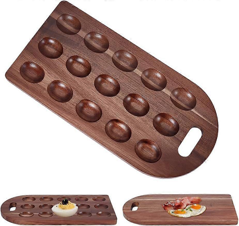 Wood Deviled Egg Platter for 15 Holes Wooden Deviled Egg Serving Tray and Platter Arch Eggs Tray Container Board Cheese Serving Platter for Home Kitch