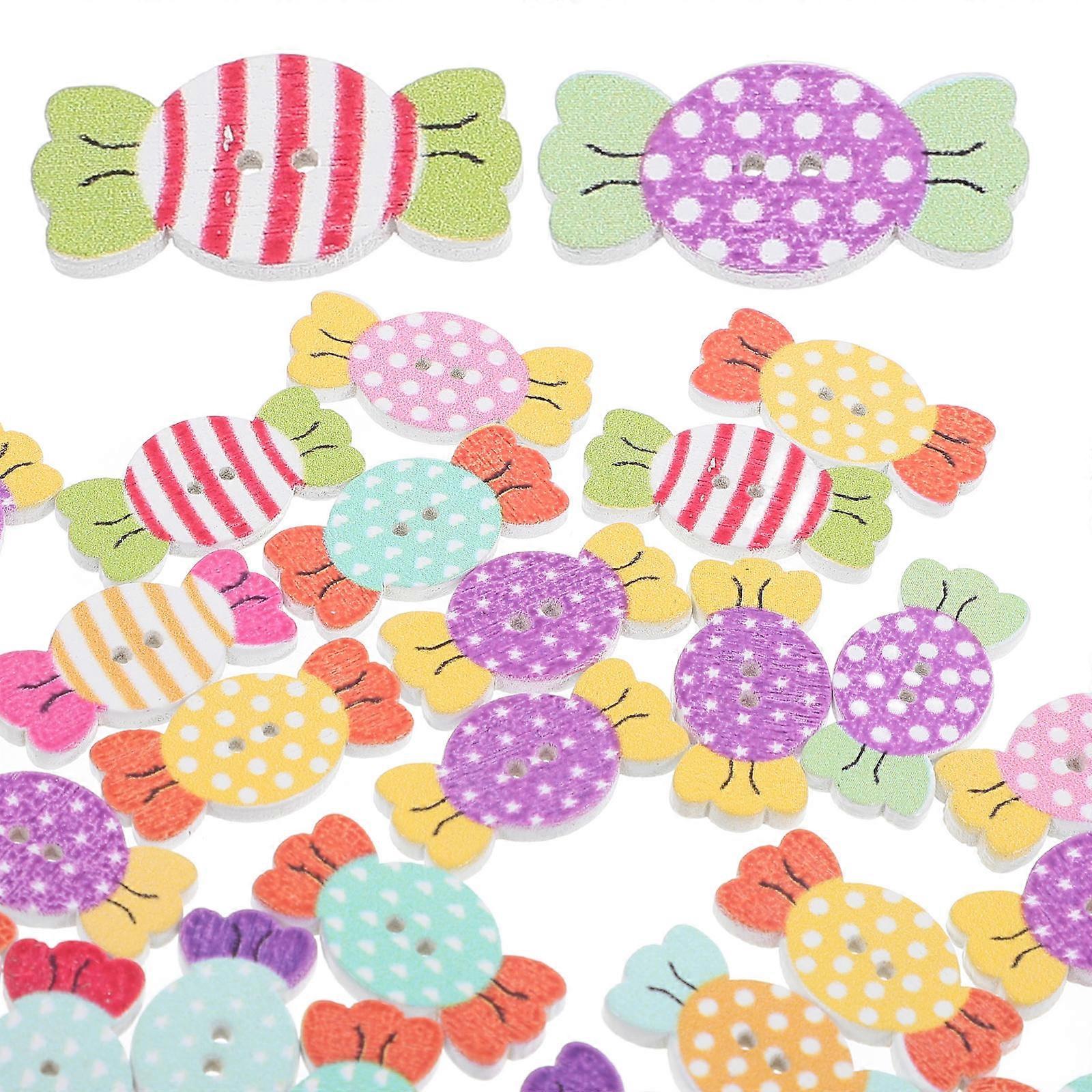 Decorative Button Craft 50Pcs Candy Shaped Diy Wood Buttons Suitable for Clothing Embellishments