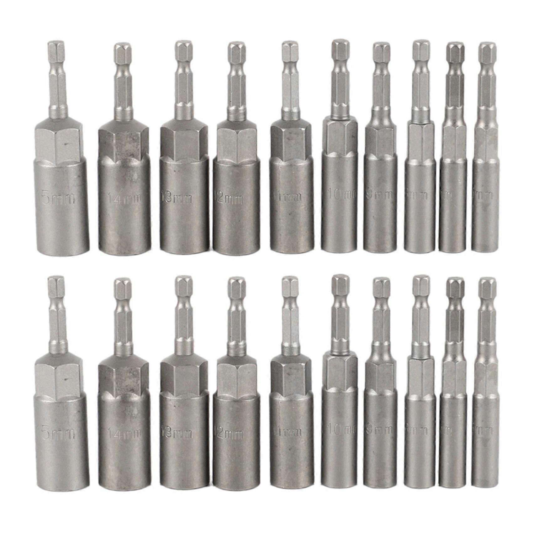 20Pc 1/4 Inch Wrench Hex Bit Socket Set Deep Long 1/2 Inch Impact Drill Socket Adapter Drill Bits