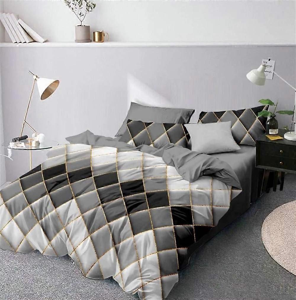 Twin Size Organic Fiber Duvet Cover Bedding Set with Geometric Pattern and Corner Ties