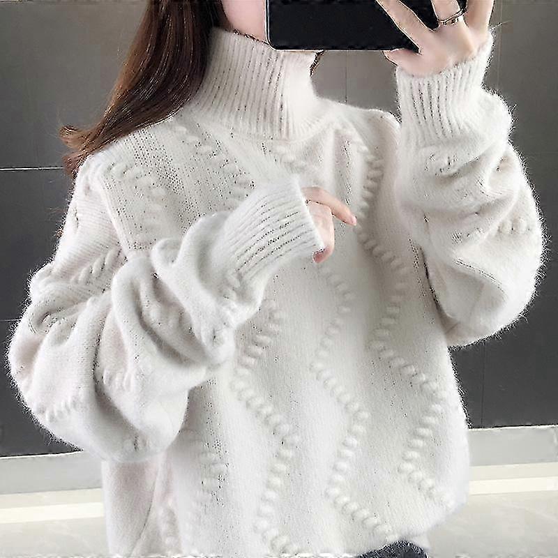 Soft High Neck Pullover for Women, Winter Knit Top with Elegant Wave Design
