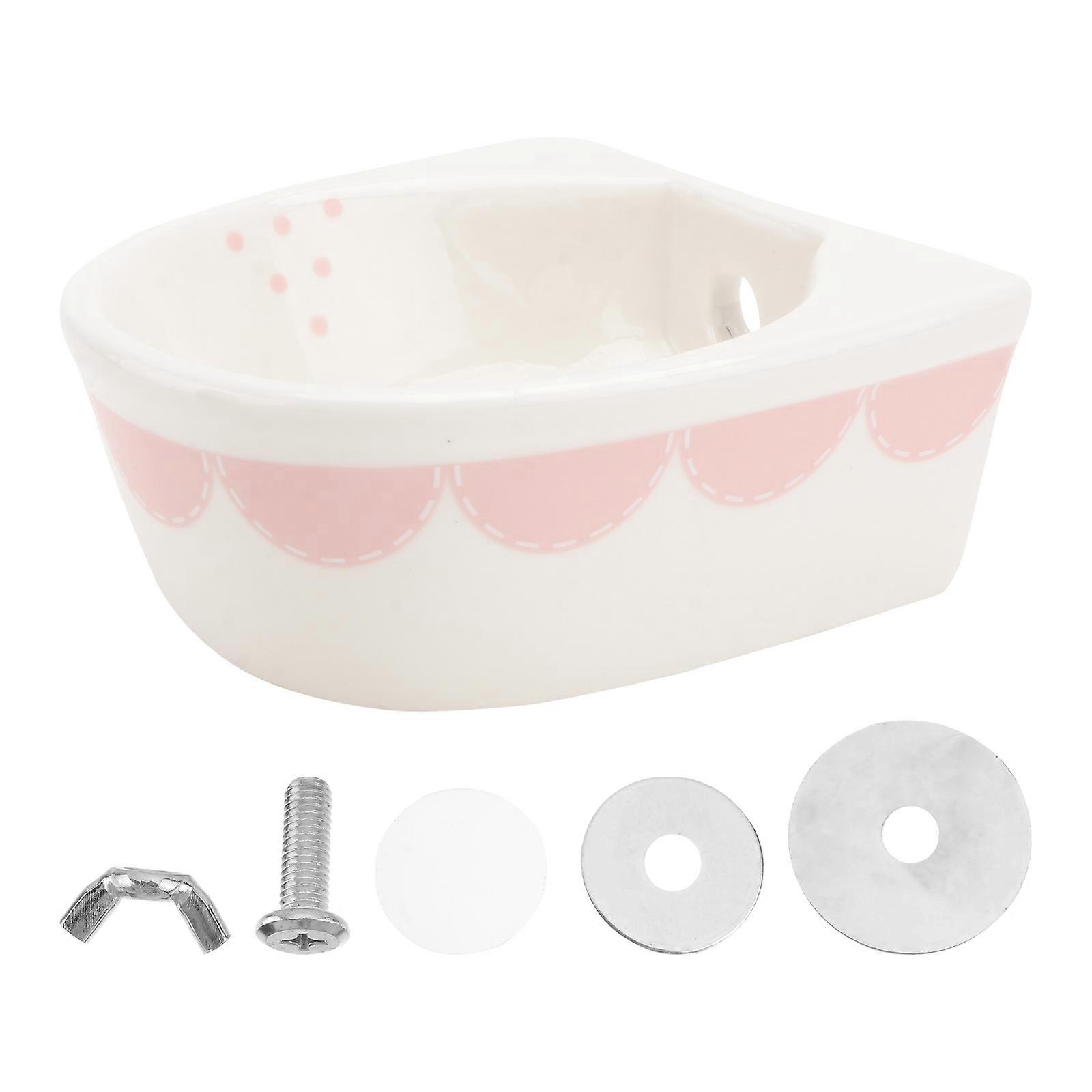 Hanging Cage Feeding Bowl Ceramic for 2Pcs Pink Rabbit Feeding