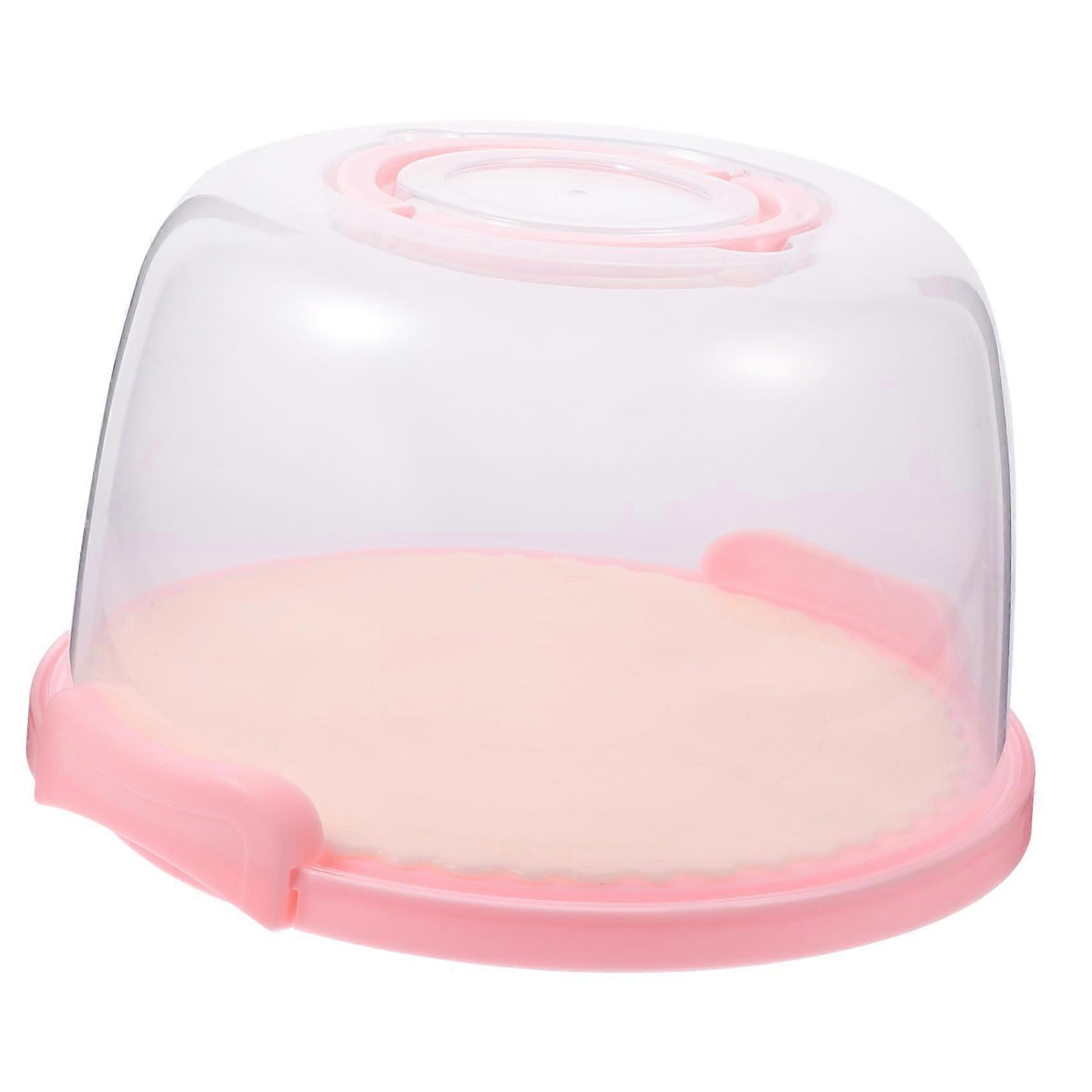 Plastic Cake Carrier with Clear View Lid and Secure Buckle Closure, Pink Cake Storage Box