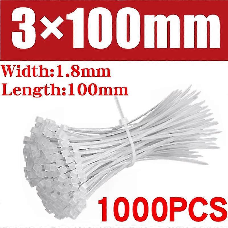 500/1000PCS/bag Self-locking Plastic Nylon Tie White Zip Wraps Strap Nylon Cable Tie Set Fastening Ring Loop Wire Wrap